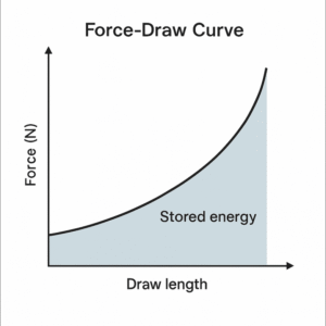A graph depicting a band’s force-draw curve, with the area under the curve representing stored energy.